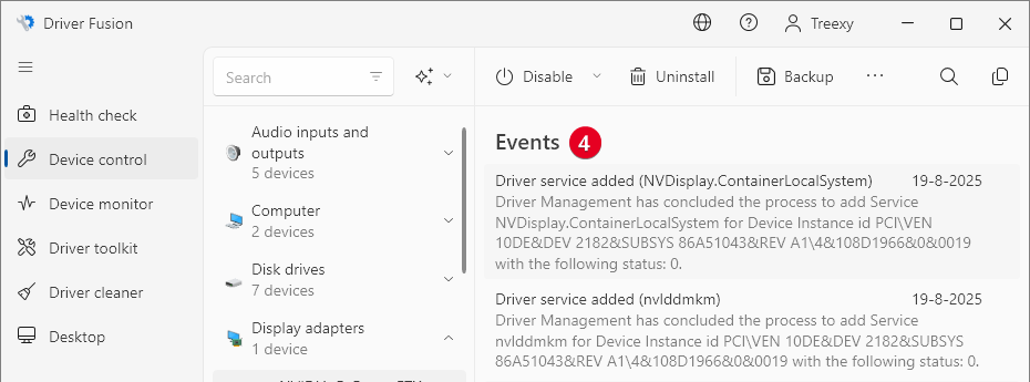 Device control events